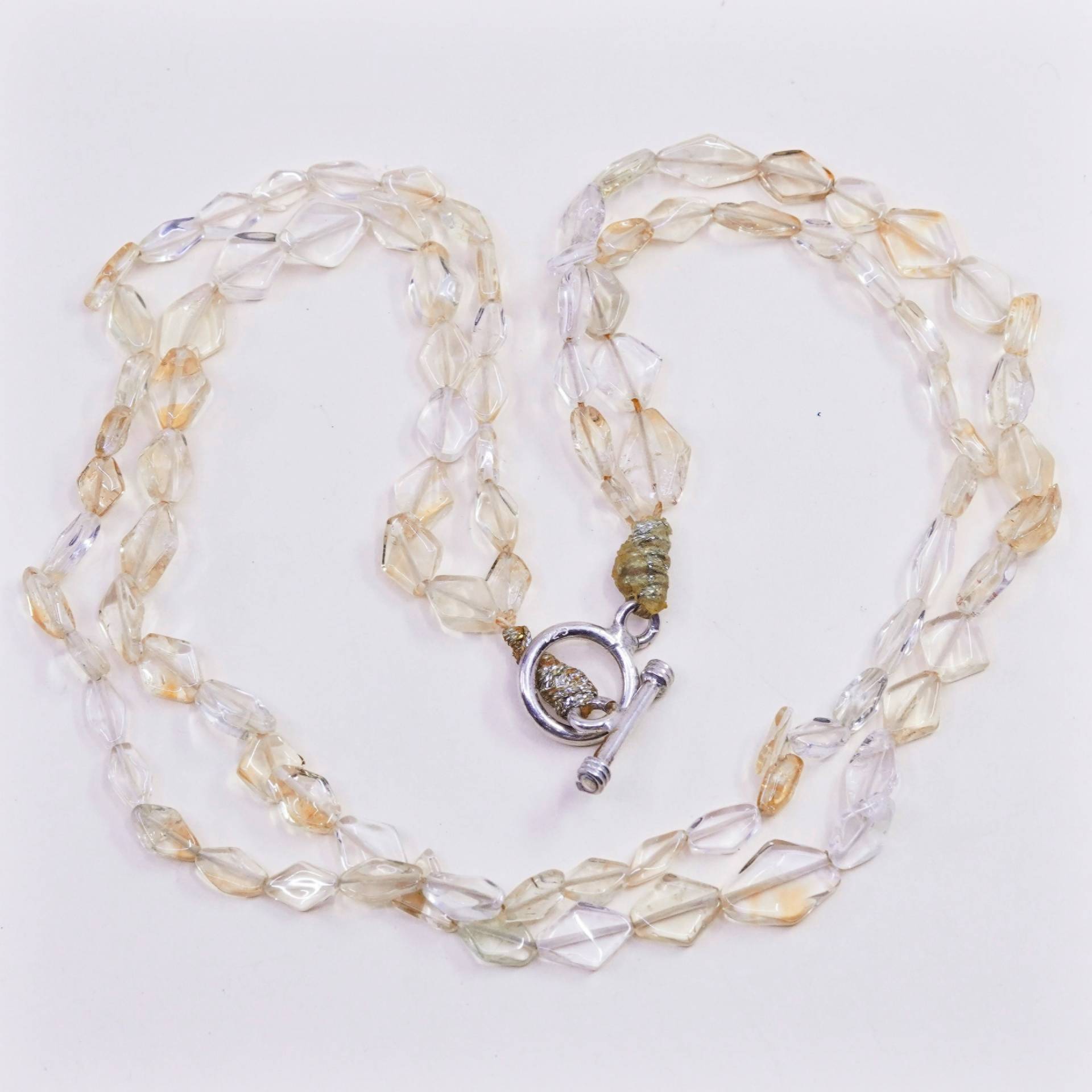 16", Vintage Handgemachte Citrin Perlen Halskette Mit Sterling Silber Knebelverschluss, Gestempelt 925 Auf Verschluss von HerasJewel