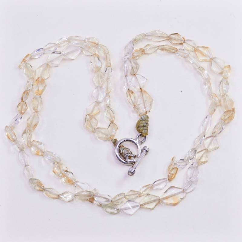 16", Vintage Handgemachte Citrin Perlen Halskette Mit Sterling Silber Knebelverschluss, Gestempelt 925 Auf Verschluss von HerasJewel