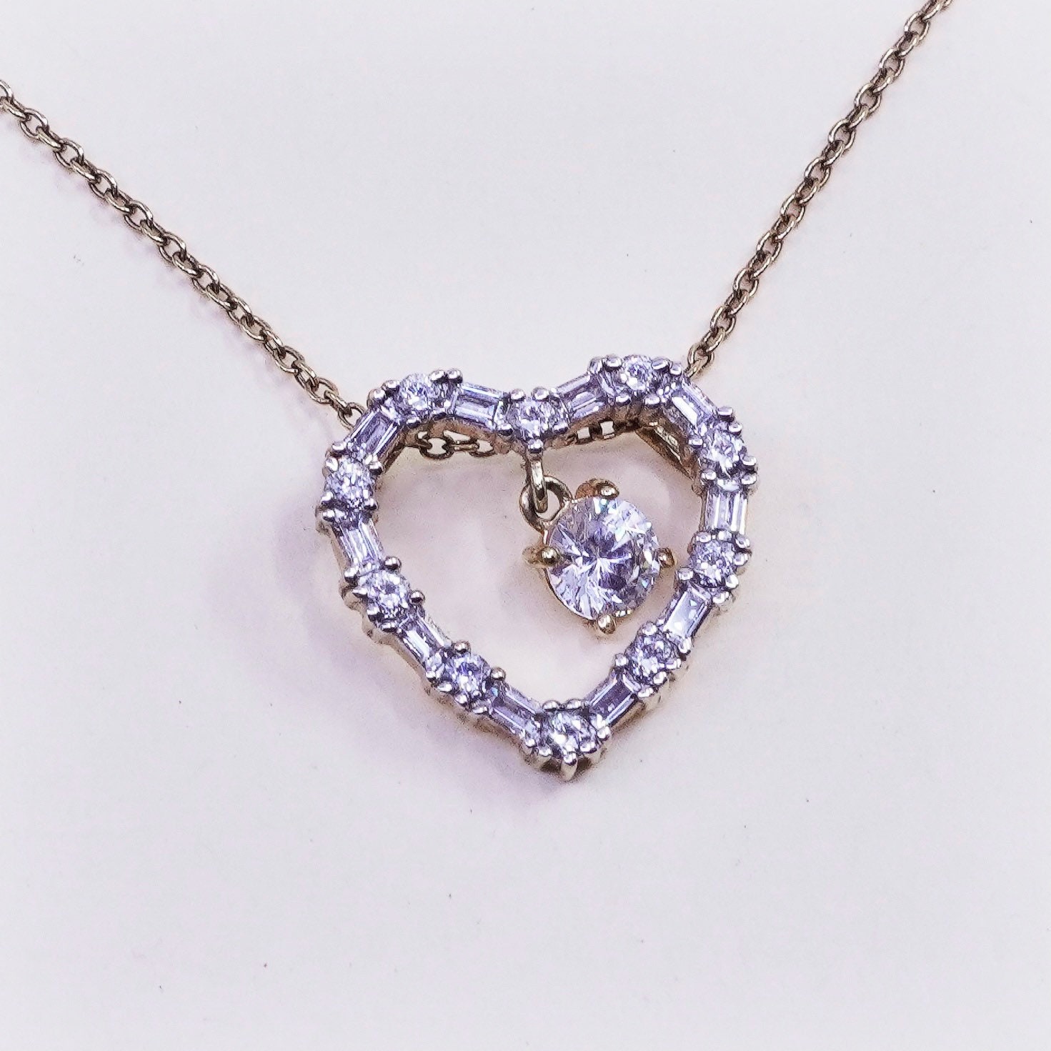 18", Roségold Über Sterling Silber Halskette, Massive 925 Kreis Gliederkette Mit Herz Kristall Anhänger, Gestempelt China von HerasJewel