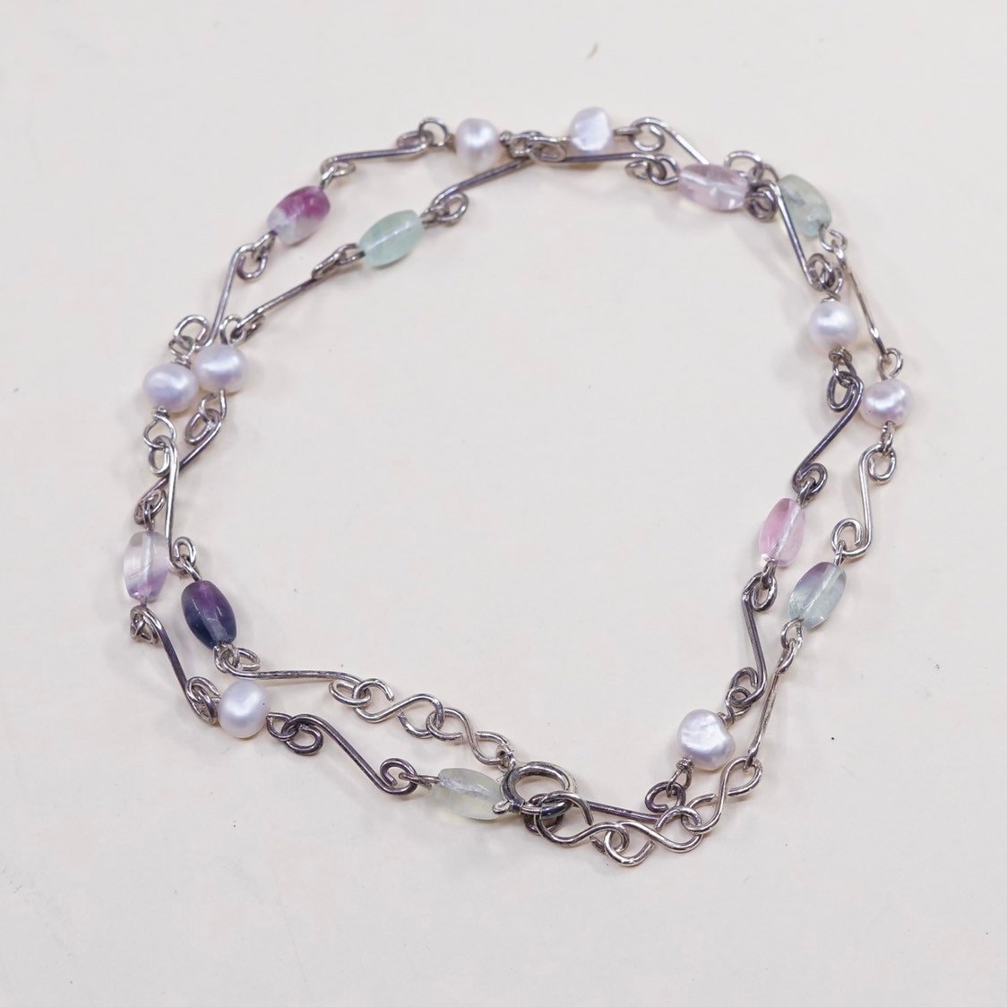 19 ", 4 Mm, Vintage 925 Silberschmuck, Weiße Süßwasserperlen Halskette, Sterling Silberhaken, Gestempelt von HerasJewel