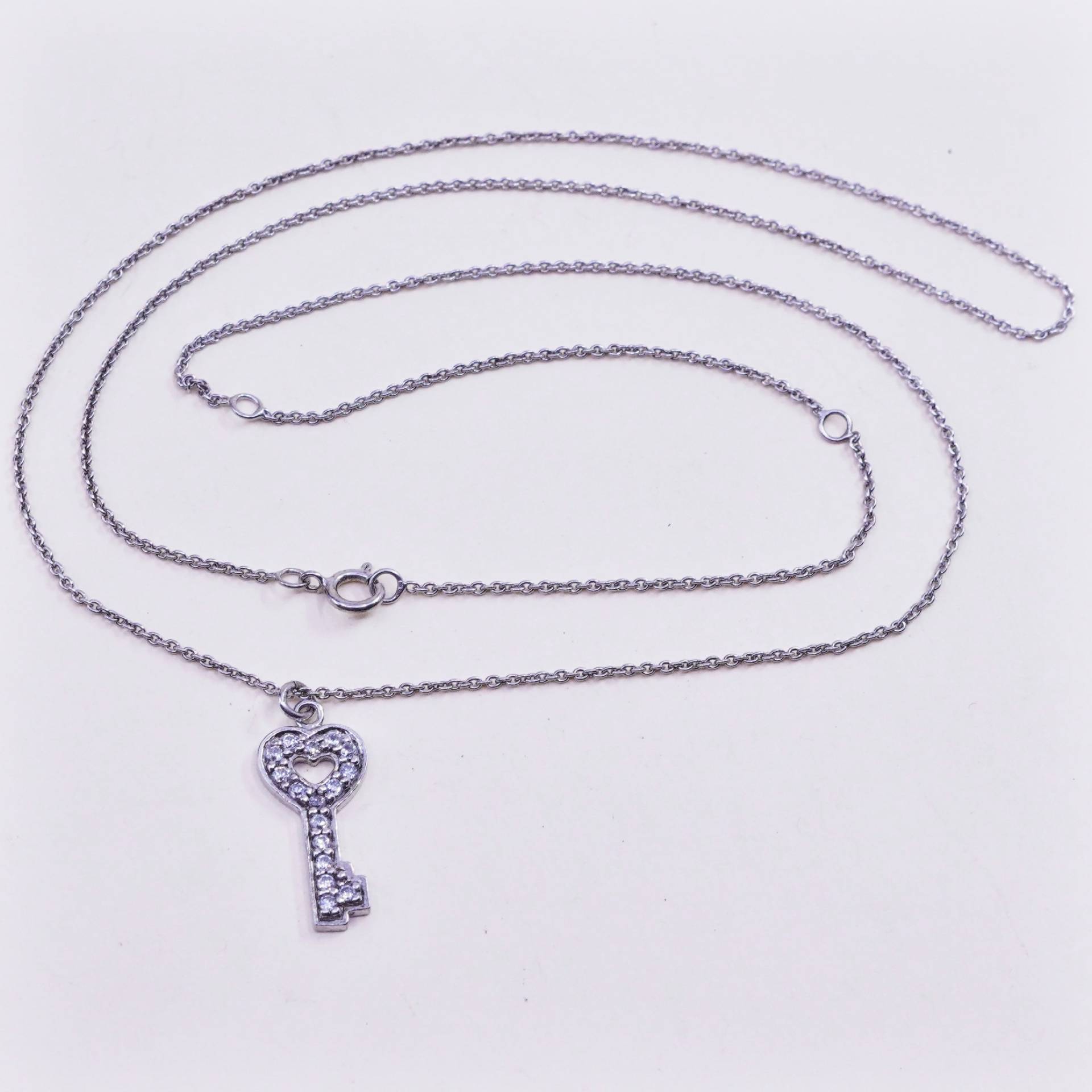 21", 1mm, Vintage Sterling Silber Halskette, Italien Feine 925 Kreis Gliederkette Mit Schlüsselanhänger Und Kristall Details, Gestempelt von HerasJewel