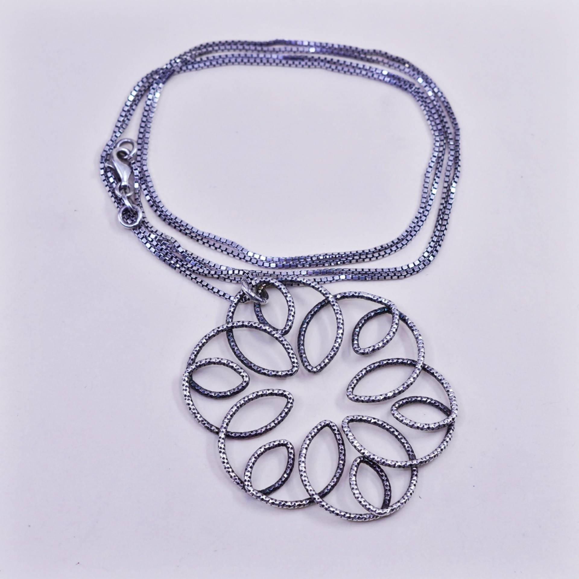 30", 1mm, Vintage 925 Sterling Silber Halskette, Box Kette Mit Verschlungenen Blumen Anhänger, Gestempelt Italien von HerasJewel