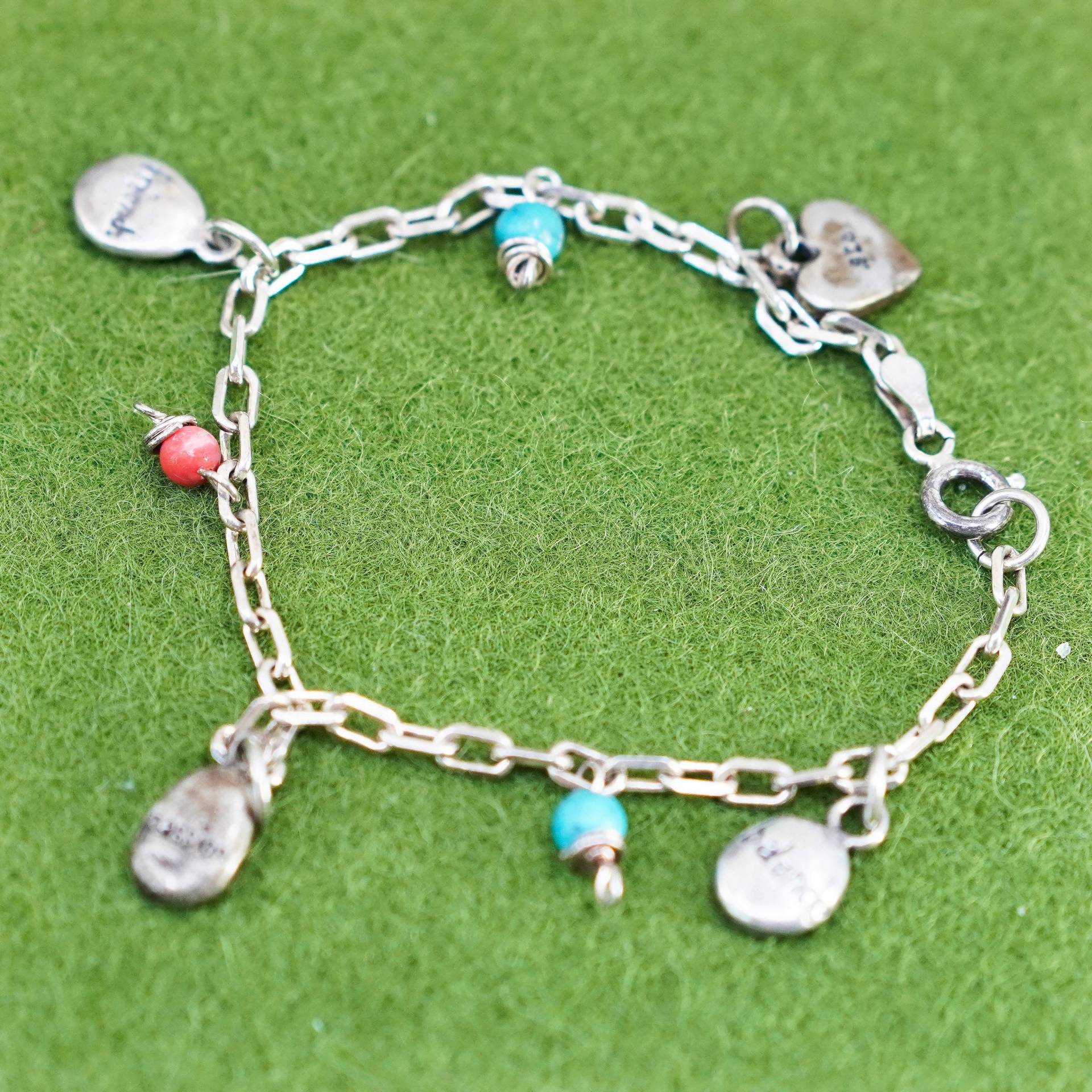 6, 5", 2mm, Vintage Sterling 925 Silber Kreis Glieder Charm Armband Mit Freunden Passion Balance Liebe Charms, Gestempelt von HerasJewel