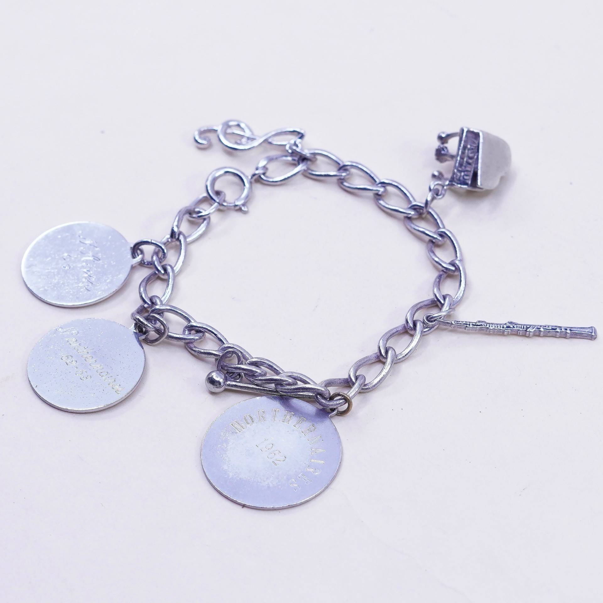 6, 75", 6mm, Vintage Sterling Silber Handarbeit Armband, 925 Kreis Kette Mit Anhänger Klavier Musik Charms Gestempelt Ster von HerasJewel