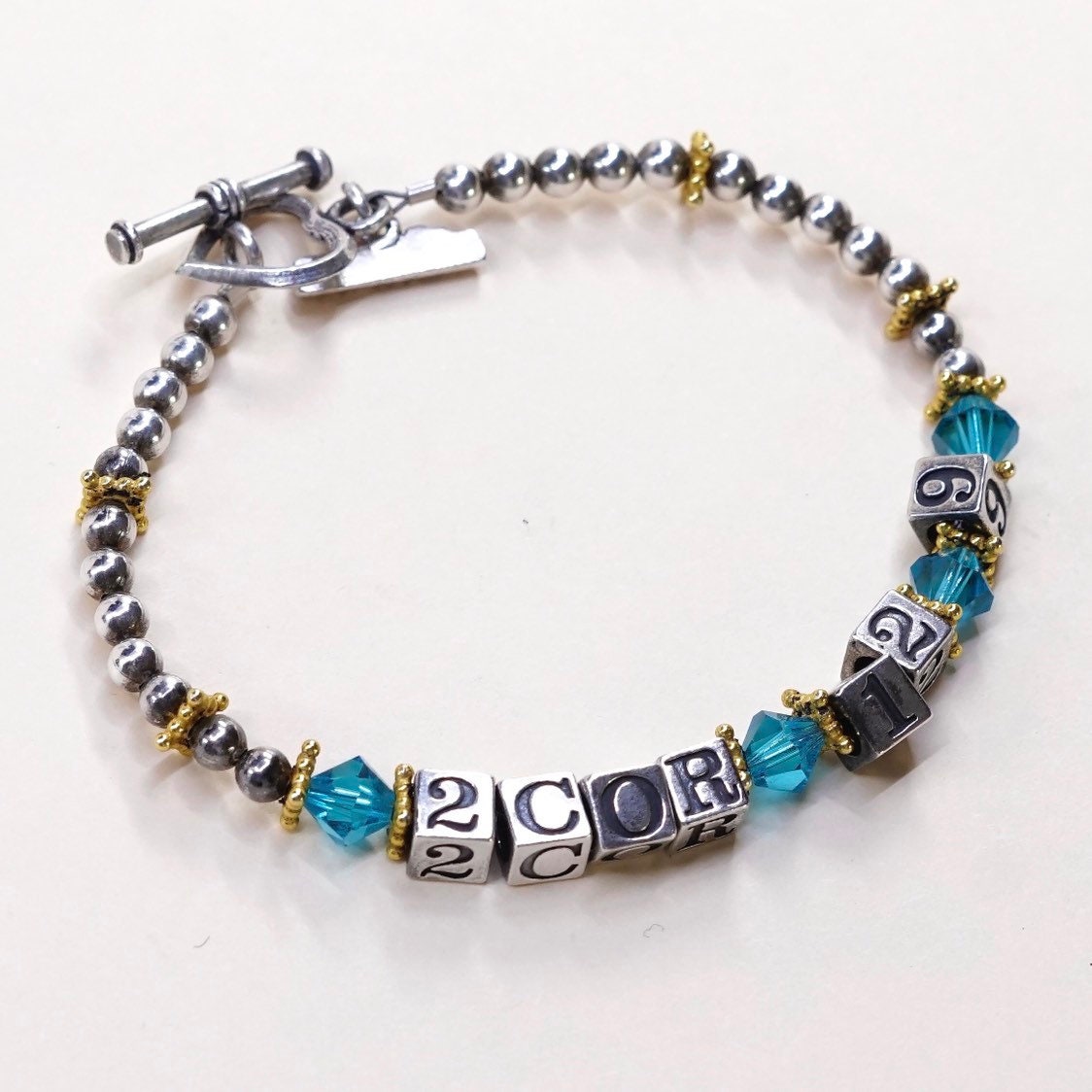 6.75", Vintage | 030593 Birthverse 2Cor Sterling Silber Armband Hat Alphabet Und 12 9 Zahlen Würfel, Swarovski Kristallperlen In von HerasJewel