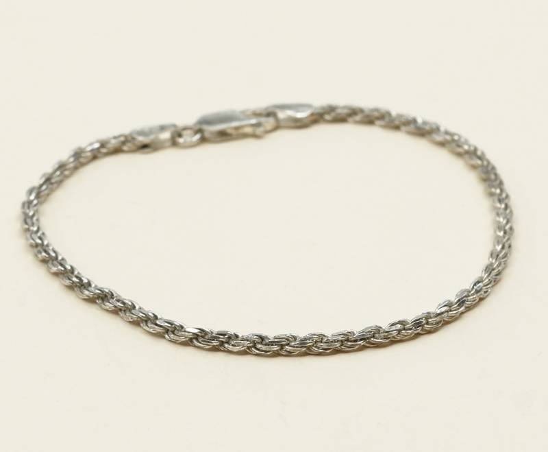7", 2mm, Vintage | 030402 Sterling Silber Italien Seil Kettenarmband, Gestempelt 925 Ibb von HerasJewel