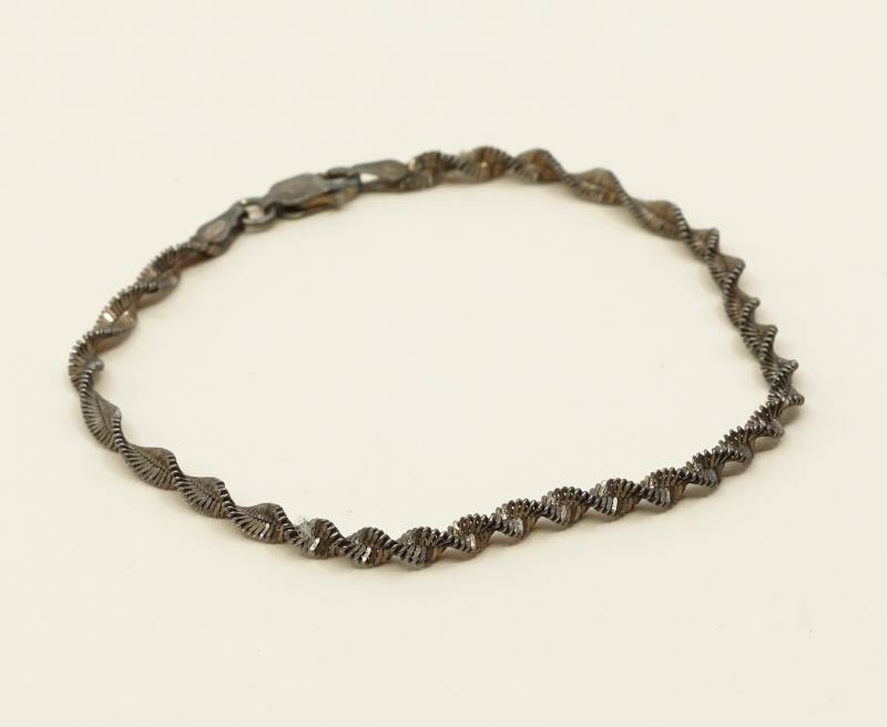 7", 5mm, Vintage | 030293 Sterling Silber Armband, Massive 925 Gedrehte Fischgrät Kette, Gestempelt Italien von HerasJewel