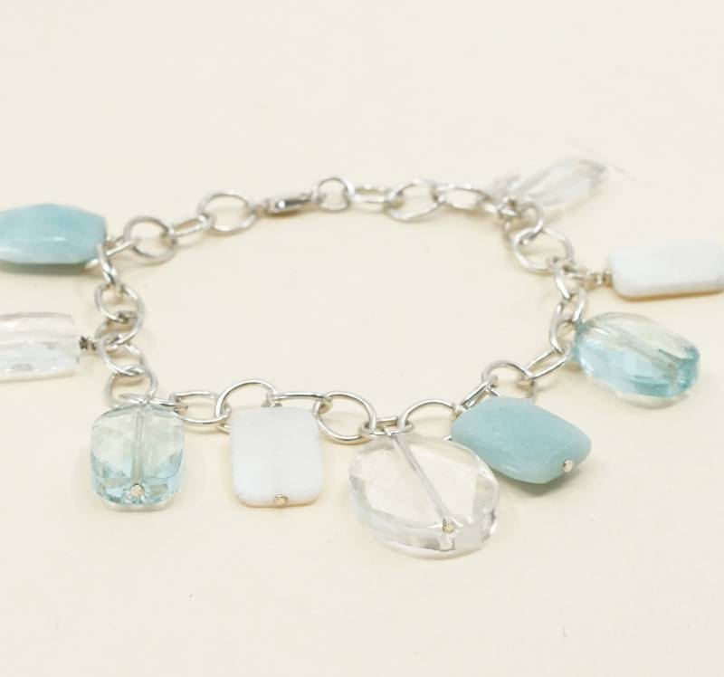 7", Sterling | 030076 925 Silber Kreis Gliederkette Mit Jade Und Kristall Charms, Handgemachtes Armband Perlen, Gestempelt von HerasJewel