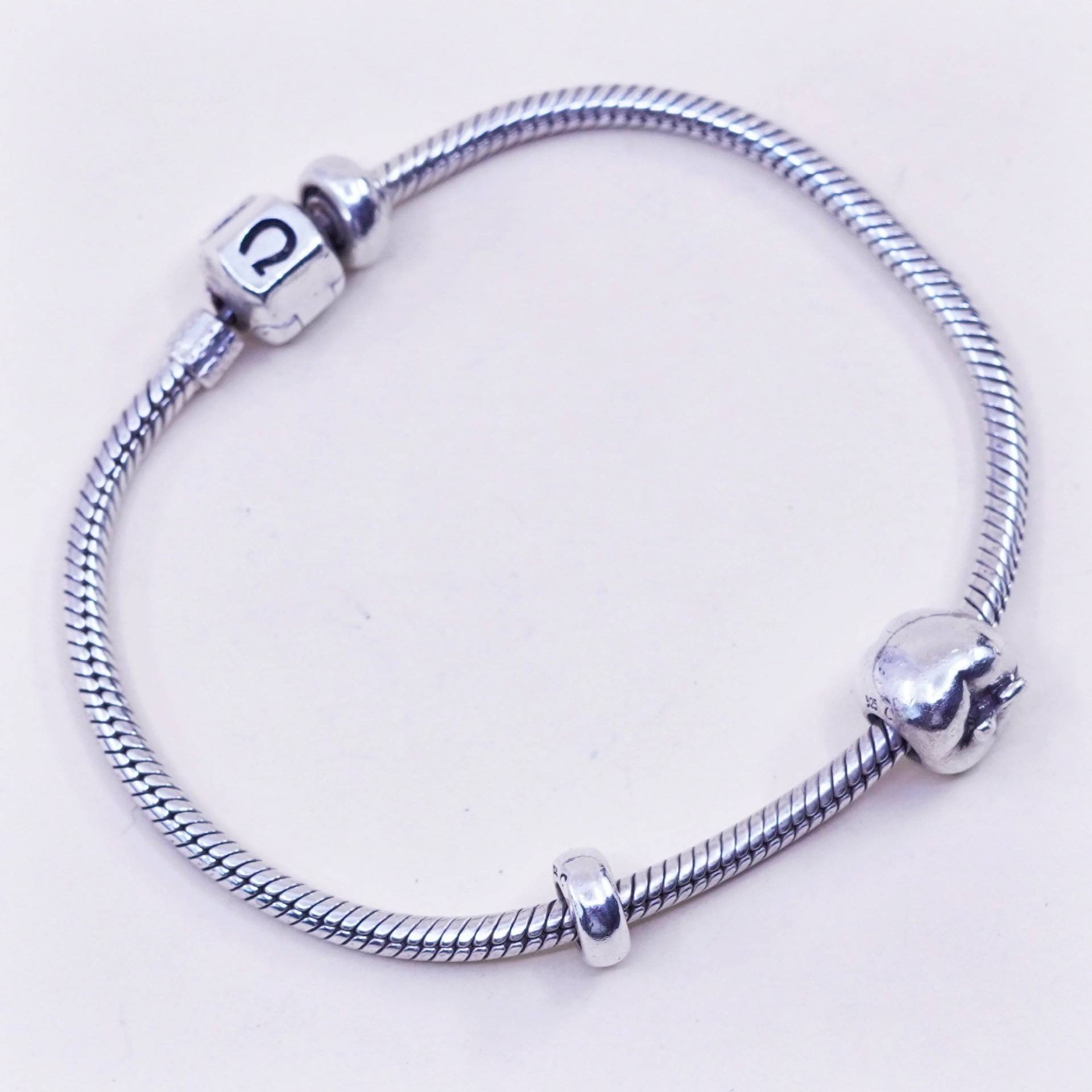 7", Vintage Cham Sterling Silber Handgemachtes Charm Armband, 925 Schlangenkette Mit Apfel Charm, Gestempelt von HerasJewel