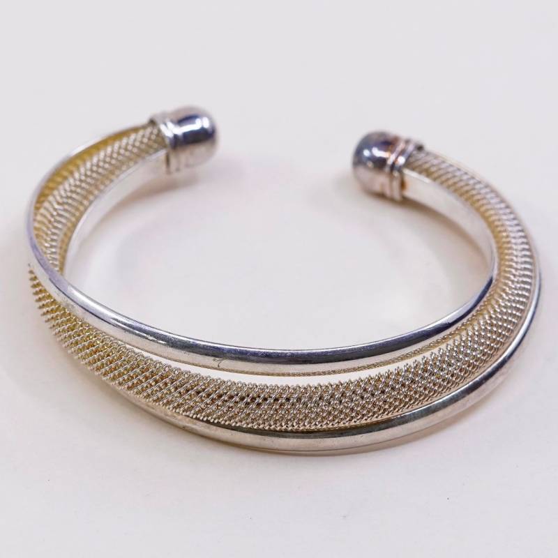 7", Vtg Sterling | 030783 Handgemachte Manschette, Mexiko 925 Silber Armband with Mesh, Gestempelt von HerasJewel
