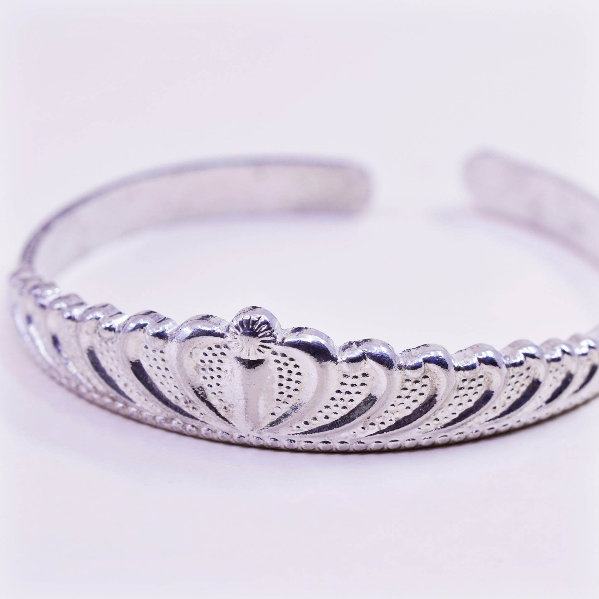 7.25", Vintage Sterling Silber Handarbeit Armreif, 925 Kronen Armband, Gestempelt von HerasJewel