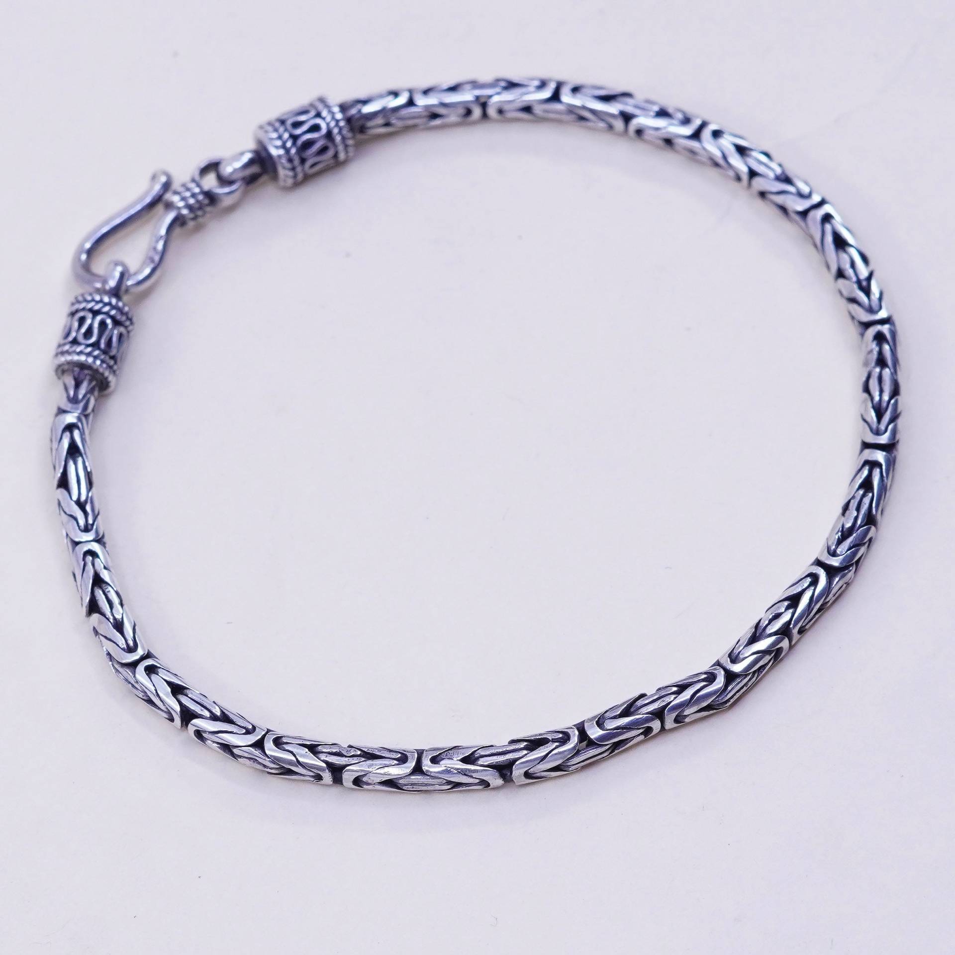 7.75", 3mm, Vintage Kräftiges Sterling Silber Handarbeit Armband, 925 Byzantine, Vogelkette, Gestempelt von HerasJewel