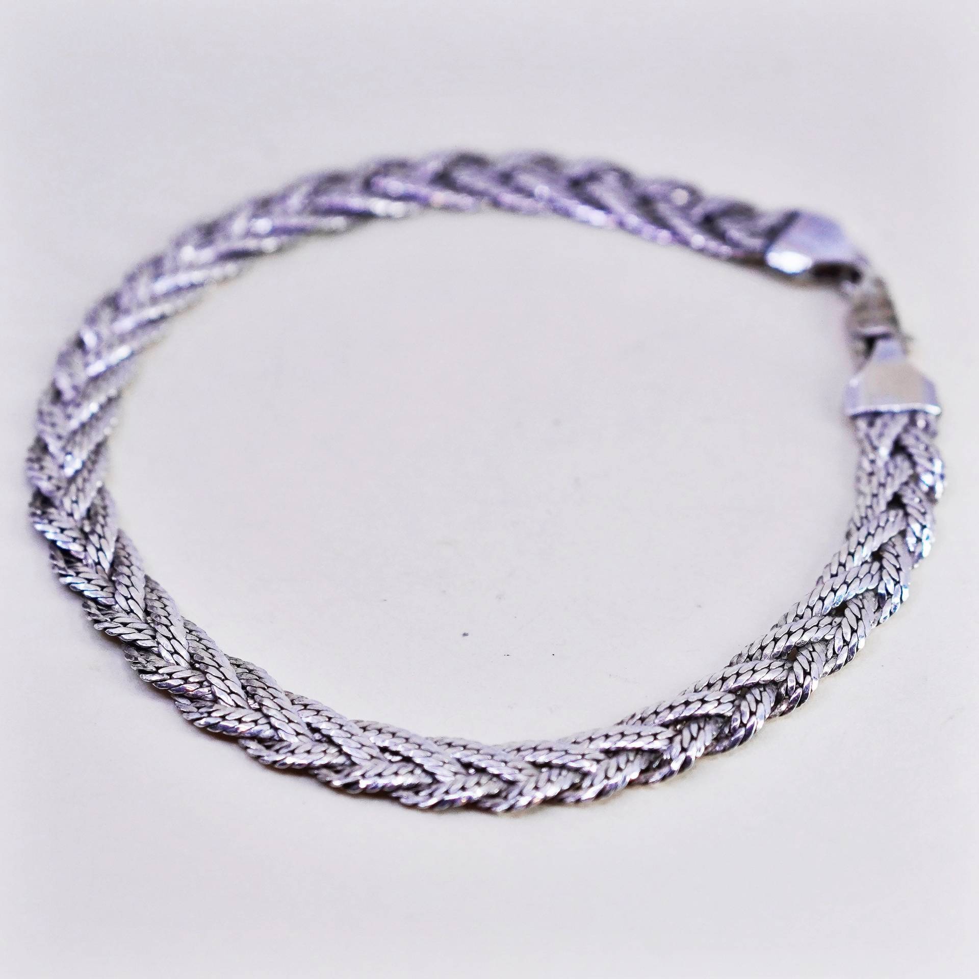 8", 7mm, Vintage Sterling Silber Schlangenkette, Geflochtenes S Gliederarmband, 925 Italien Silber, Gestempelt Mexiko von HerasJewel