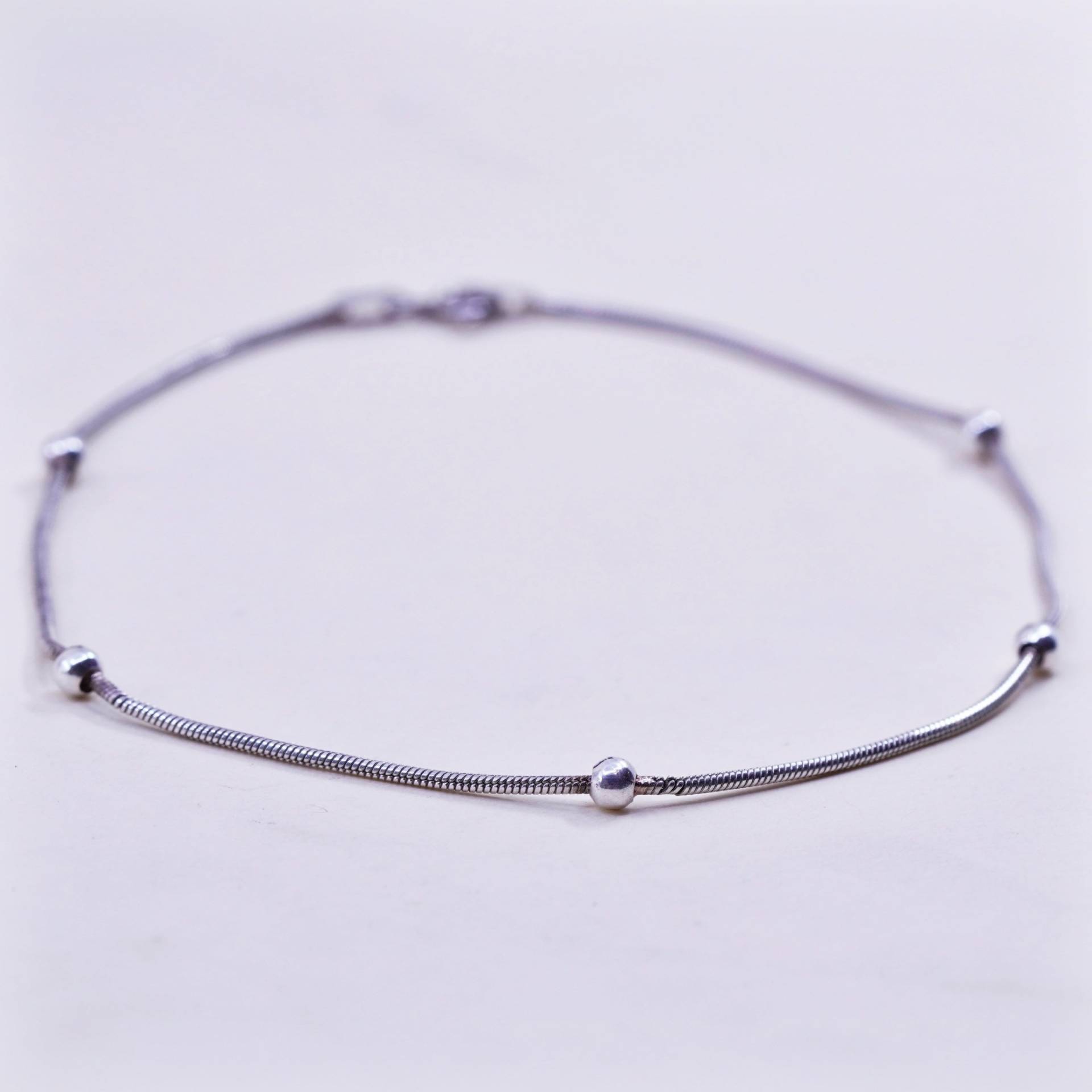 925 Sterling Silber Armband, Schlangenkette Fußkettchen Mit Perlen, Gestempelt Italien von HerasJewel