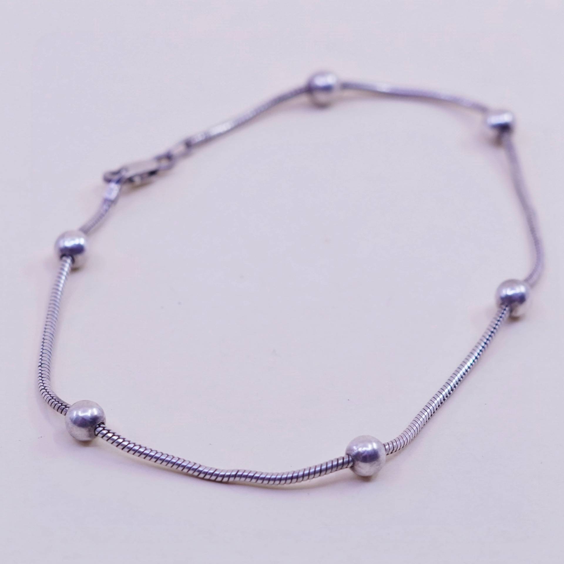 925 Sterling Silber Armband, Schlangenkette Fußkettchen Mit Perlen, Gestempelt Italien von HerasJewel