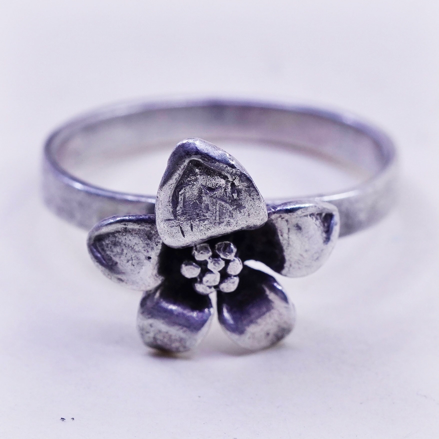 Größe 5, 5, Vintage Sterling Silber Handarbeit Ring, 925 Lilie Blume, Gestempelt von HerasJewel