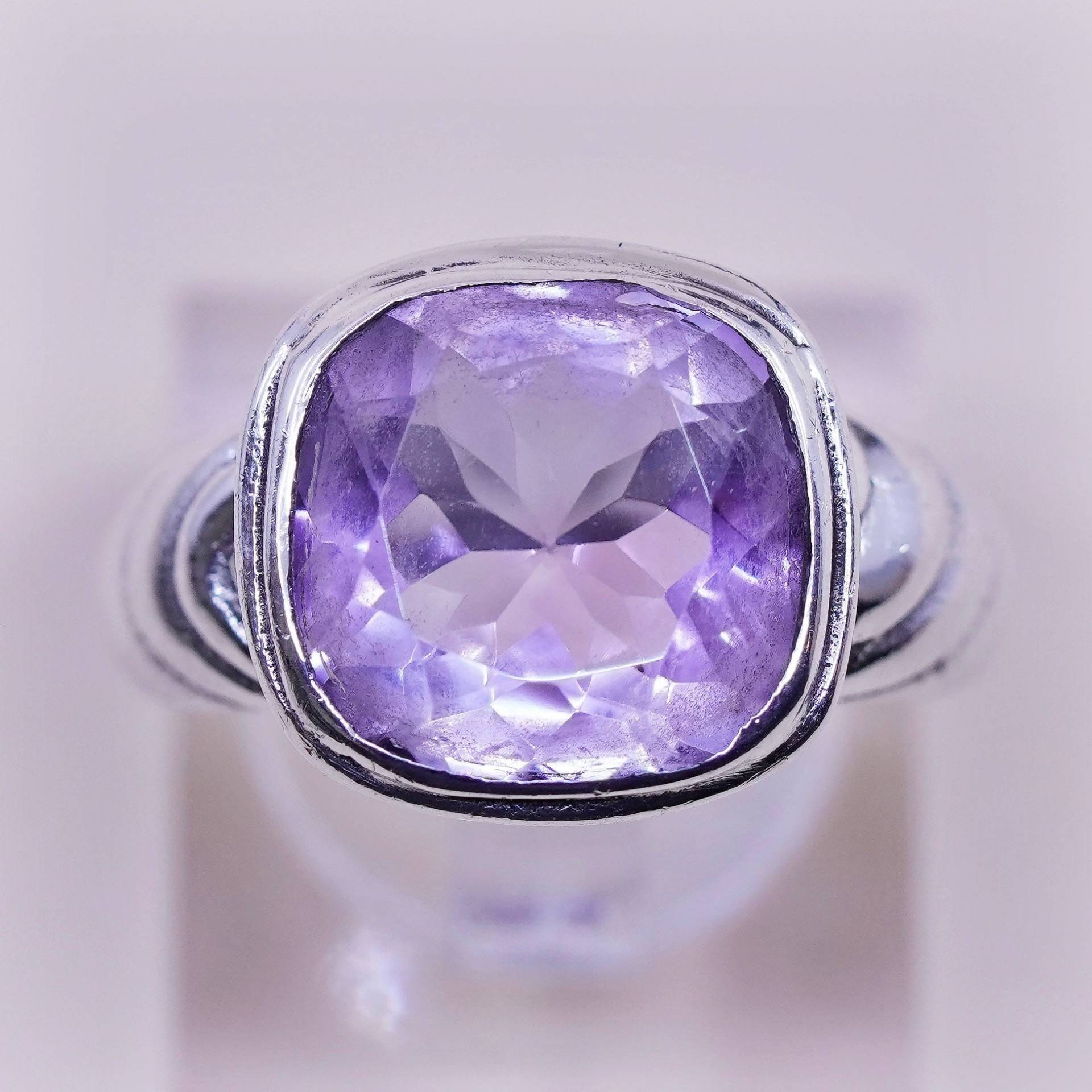 Größe 6, 5, Vintage Sterling Silber Handarbeit Ring, 925 Band Mit Karaffe Schliff Amethyst, Gestempelt von HerasJewel