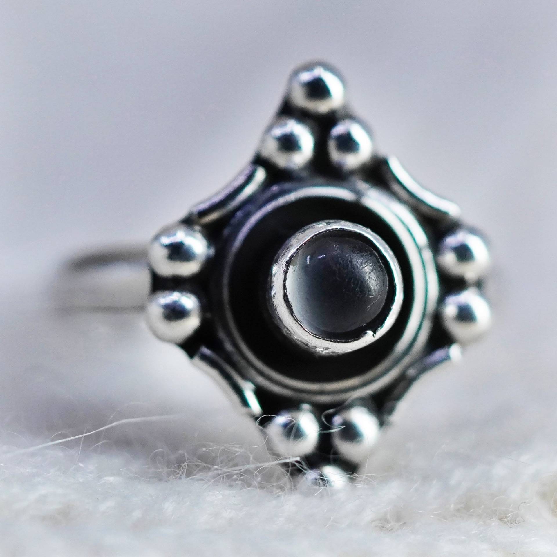 Größe 6, Vintage Sterling 925 Silber Handarbeit Ring Mit Glas Und Perle, Gestempelt von HerasJewel