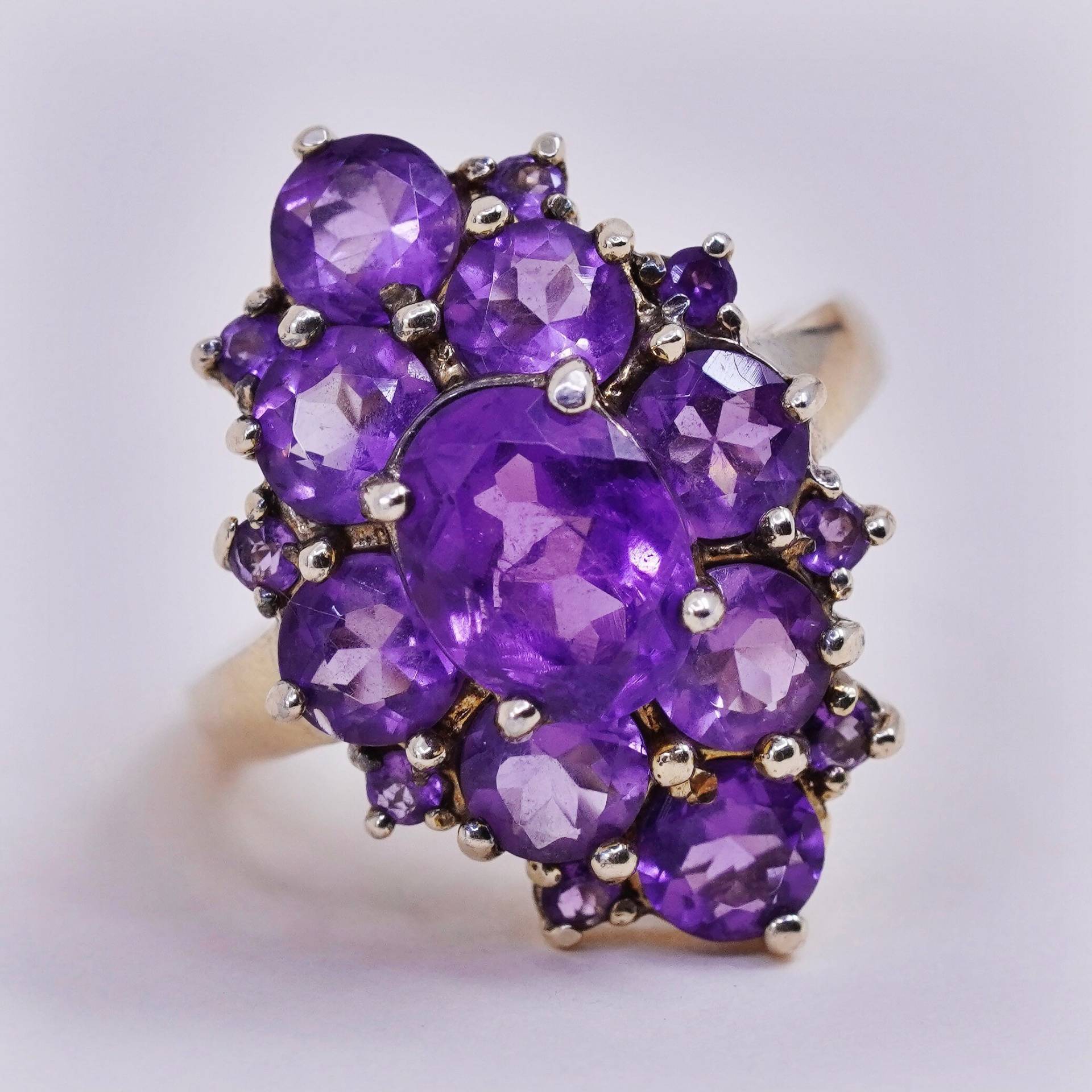 Größe 7, 25, Vintage Vermeil Gold Filled Sterling 925 Silber Cocktail Ring Amethyst, Gestempelt von HerasJewel