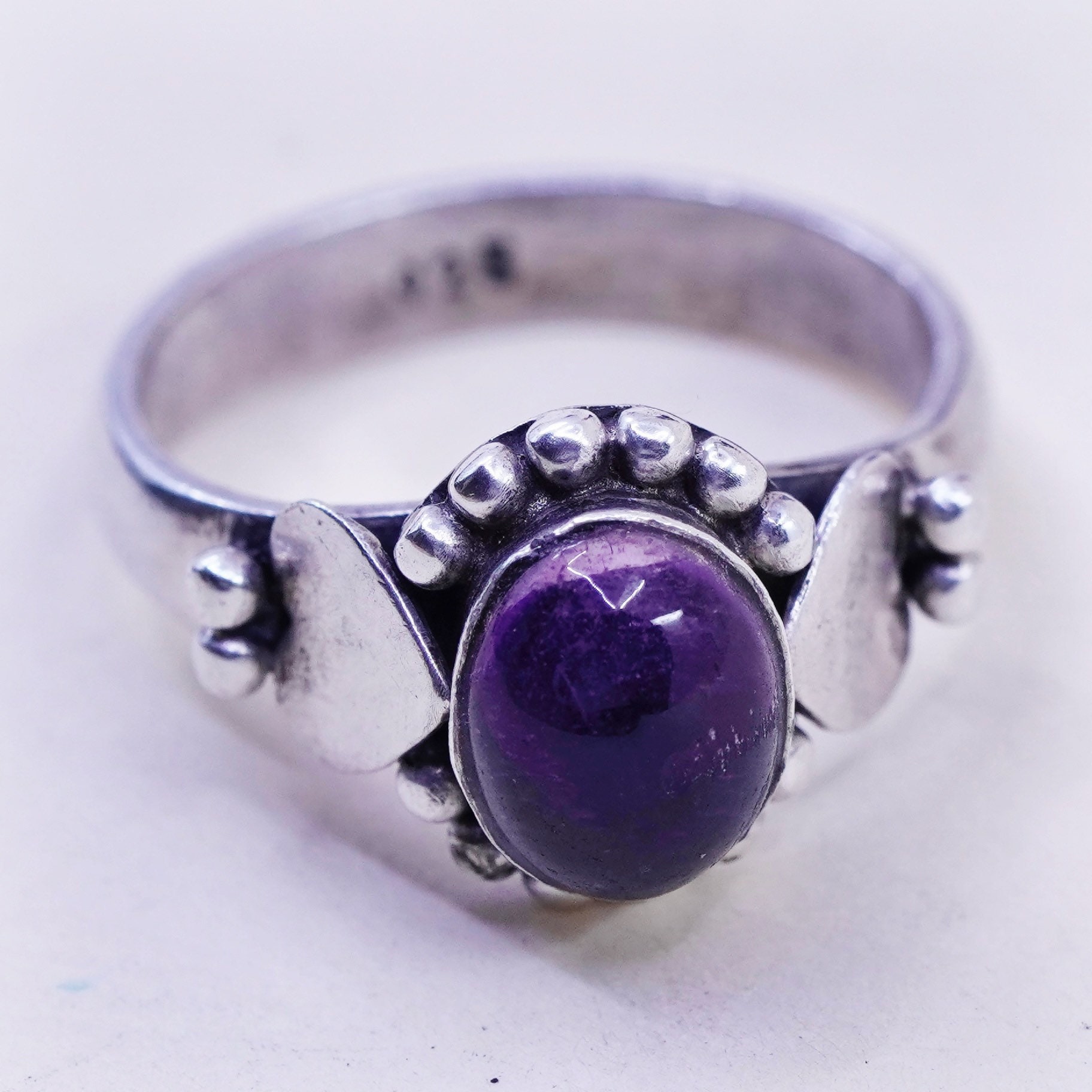 Größe 7, Vintage Sterling 925 Silber Handarbeit Ring Mit Amethyst, Modernist, Statement Ring, Gestempelt von HerasJewel