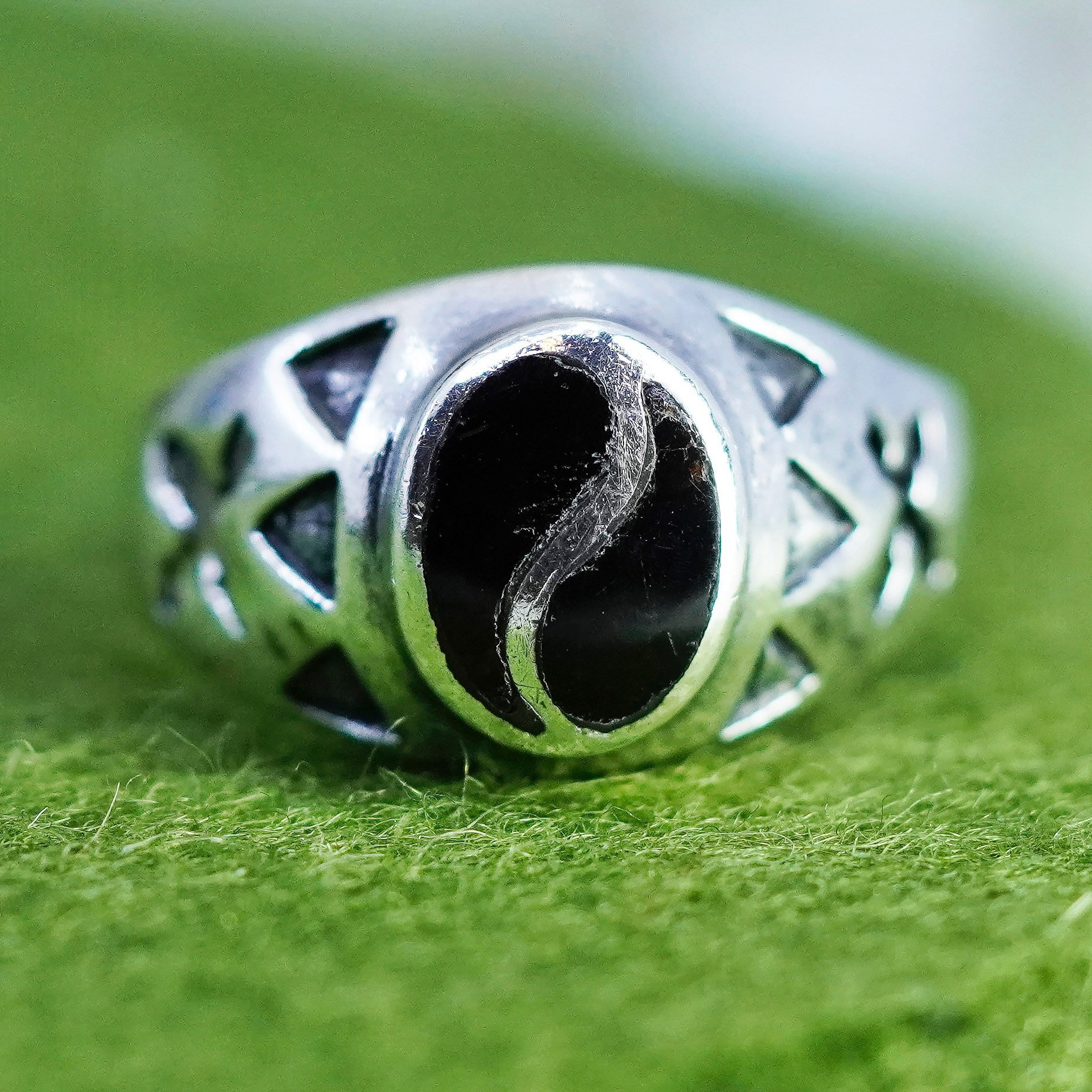 Größe 8, 5, Vintage Sterling 925 Silber Handgemachter Yin Yang Ring Mit Onyx Inlay, Gestempelt von HerasJewel