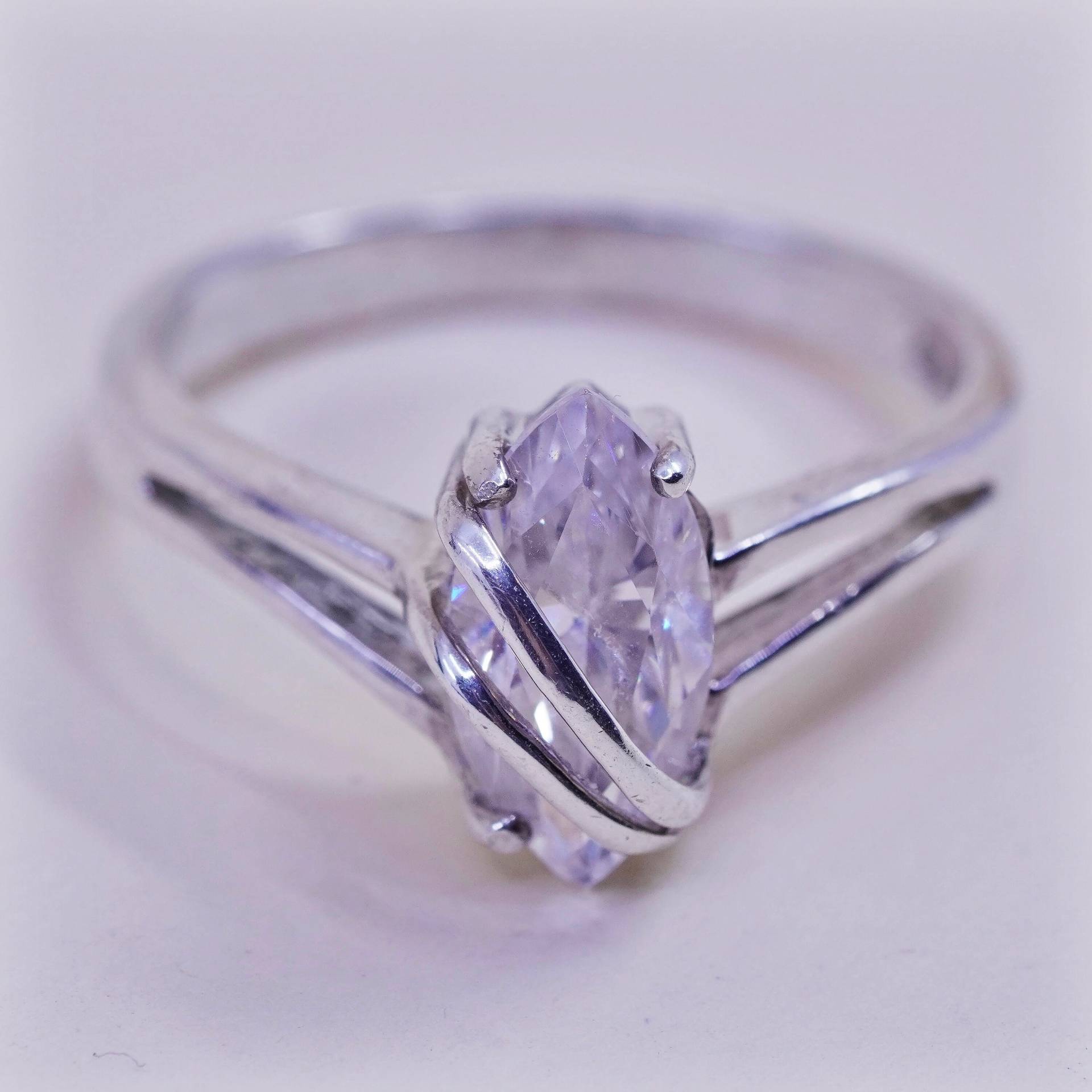 Größe 8.25, Vintage Sterling 925 Silber Statement Ring Mit Marquise Cz, Gestempelt von HerasJewel