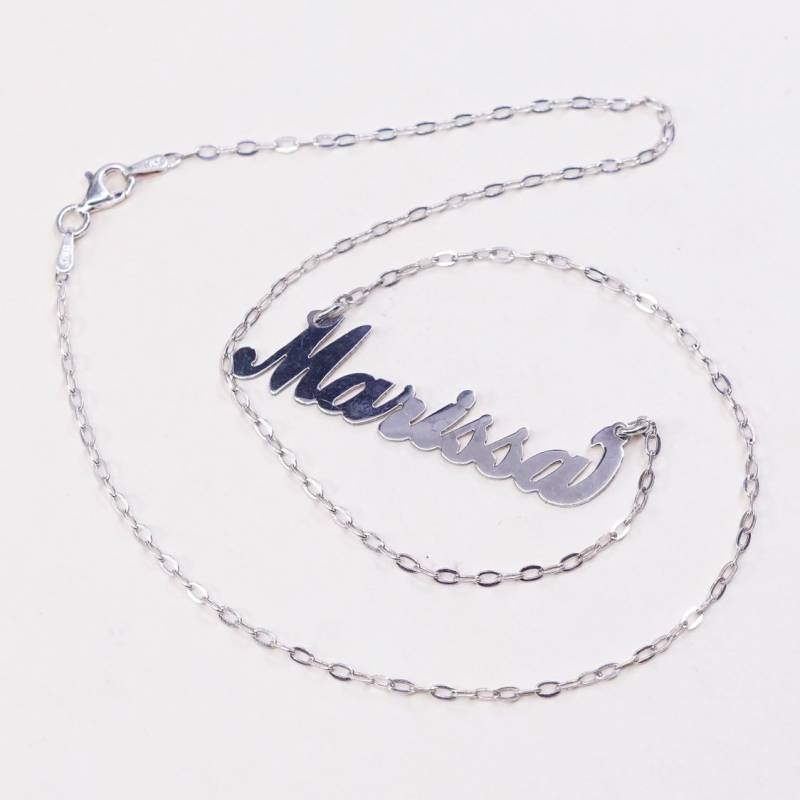 Handgemachte 40 cm Lange Vintage Sterling Silber Kette, Flache Kreiskette Mit Marissal Anhänger, Namenskette, Gestempelt 925 von HerasJewel