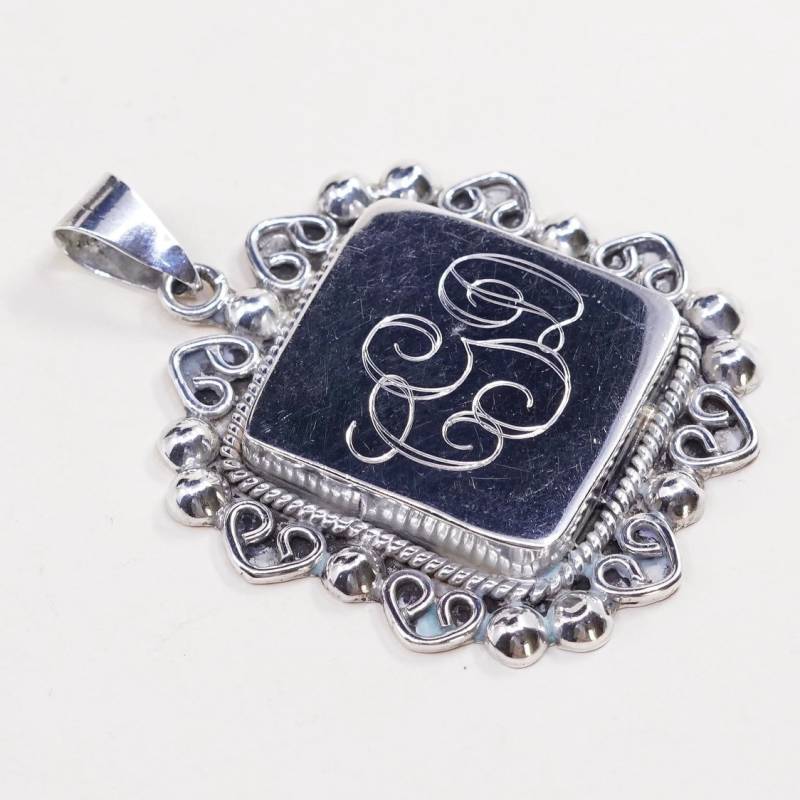 Sehr Großer Vintage Sterling Silber Anhänger, Massives Mexiko 925 Namensschild, Laser Graviert Cgd, Gestempelt Mexico von HerasJewel