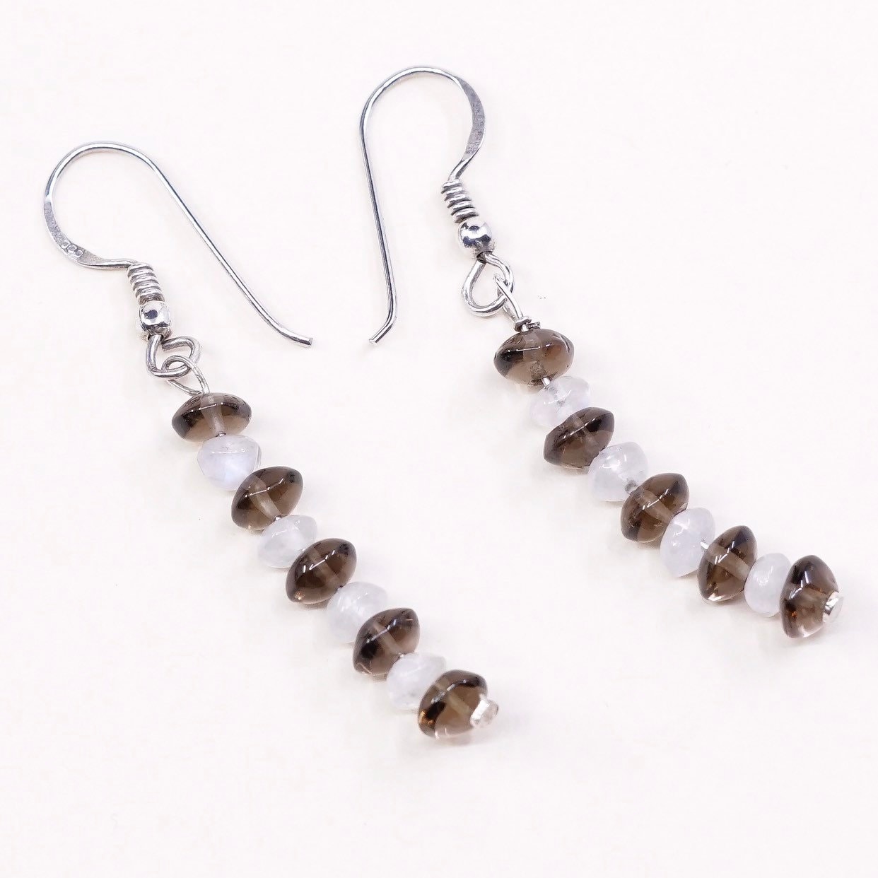 Vintage | 000037 Sterling Silber Handgemachte Ohrringe, 925 Mexiko Mit Mondstein Und Rauchigen Topas Perlen, Gestempelt von HerasJewel