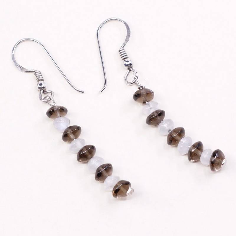 Vintage | 000037 Sterling Silber Handgemachte Ohrringe, 925 Mexiko Mit Mondstein Und Rauchigen Topas Perlen, Gestempelt von HerasJewel