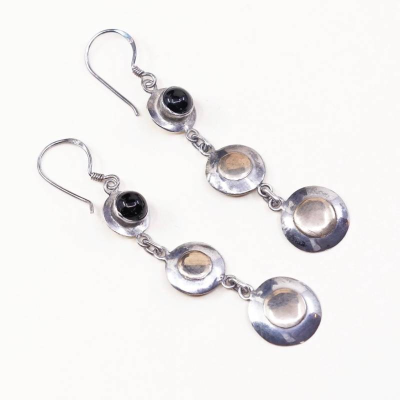 Vintage | 000054 Zweifarbige Sterling Silber Handgemachte Scheiben Ohrringe, Massives 925 Mit Messing Und Granat Perlen, Gestempelt von HerasJewel