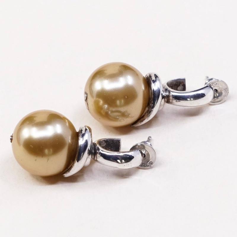 Vintage | 000278 Sterling Silber Süßwasser Gold Perlen Ohrringe, Feine 925 Italien Silber Geprüft von HerasJewel