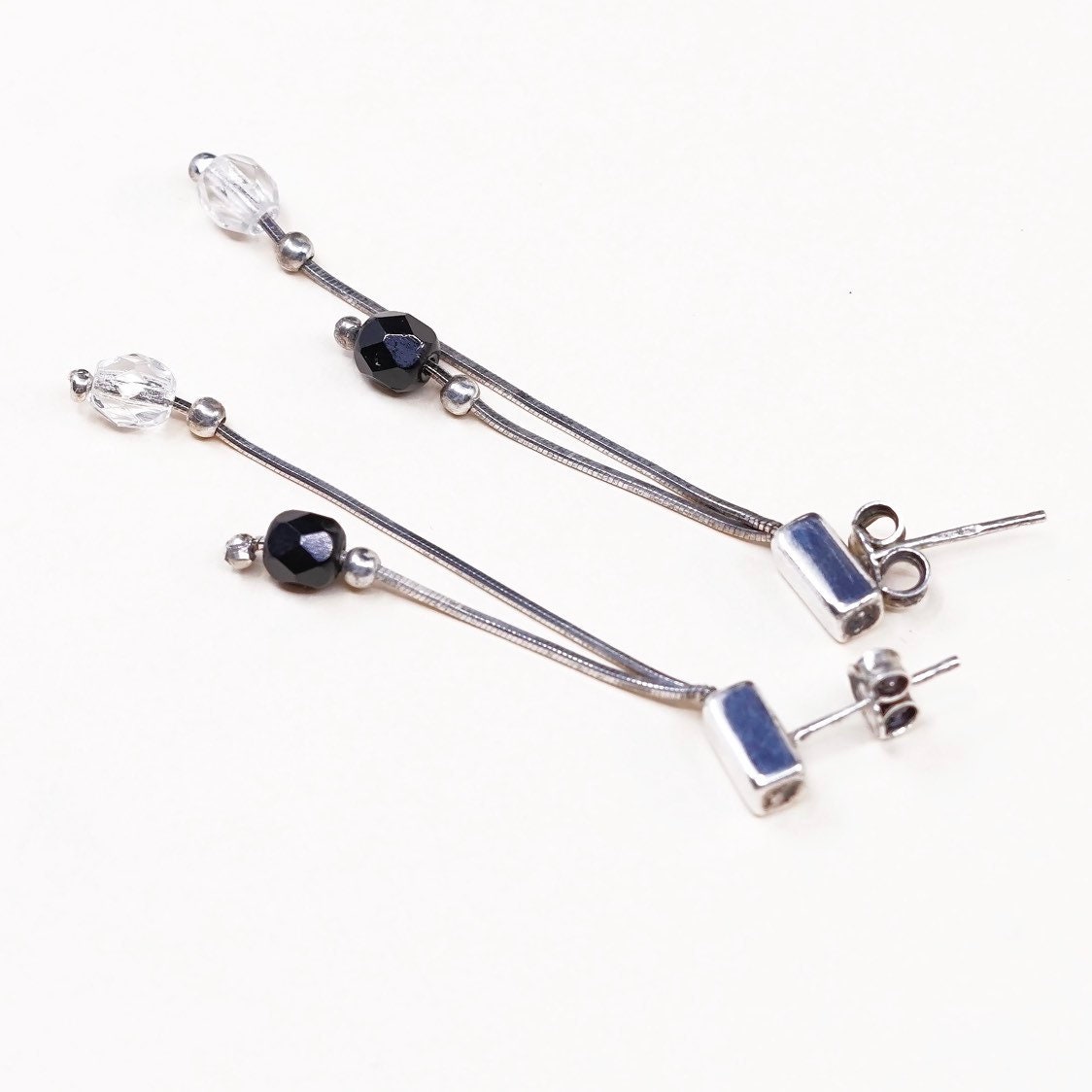 Vintage | 000293 Sterling Silber Handgemachte Ohrringe, Feines 925 Und Fransen Kristallperlen, Gestempelt von HerasJewel