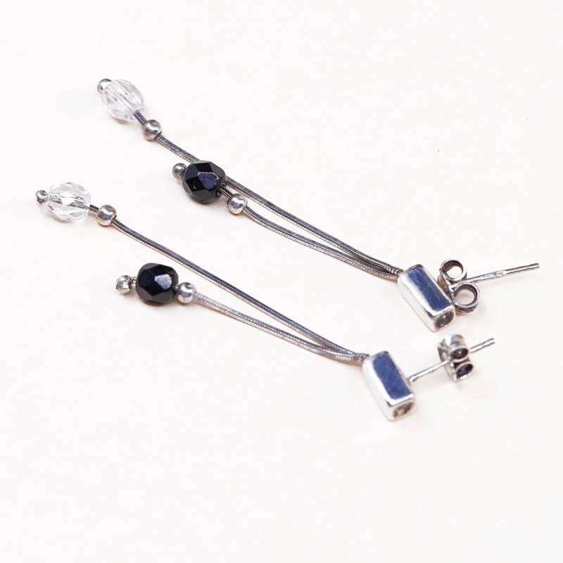 Vintage | 000293 Sterling Silber Handgemachte Ohrringe, Feines 925 Und Fransen Kristallperlen, Gestempelt von HerasJewel