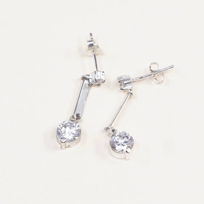 Vintage | 000300 Sterling Silber Handgemachte Ohrringe, Mexiko 925 Mit Runder Cz, Gestempelt von HerasJewel