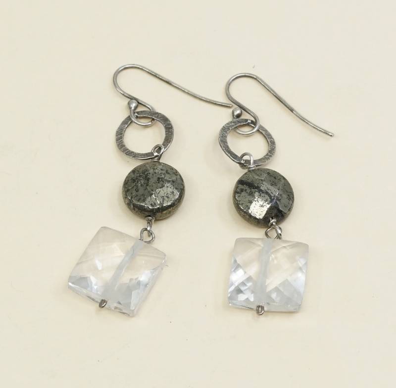 Vintage | 000457 Sterling Silber Handgemachte Ohrringe, Massives 925 Mit Kissenschliff Klarem Kristall, Silber Geprüft von HerasJewel