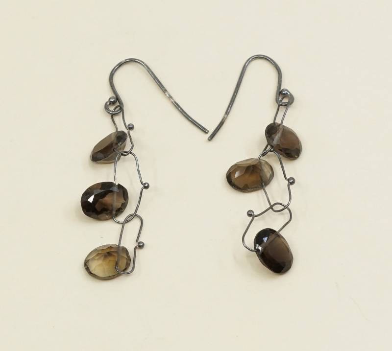 Vintage | 000461 Sterling Silber Handgemachte Ohrringe, Massives 925 Mit Rauchigen Topas Perlen, Silber Geprüft von HerasJewel