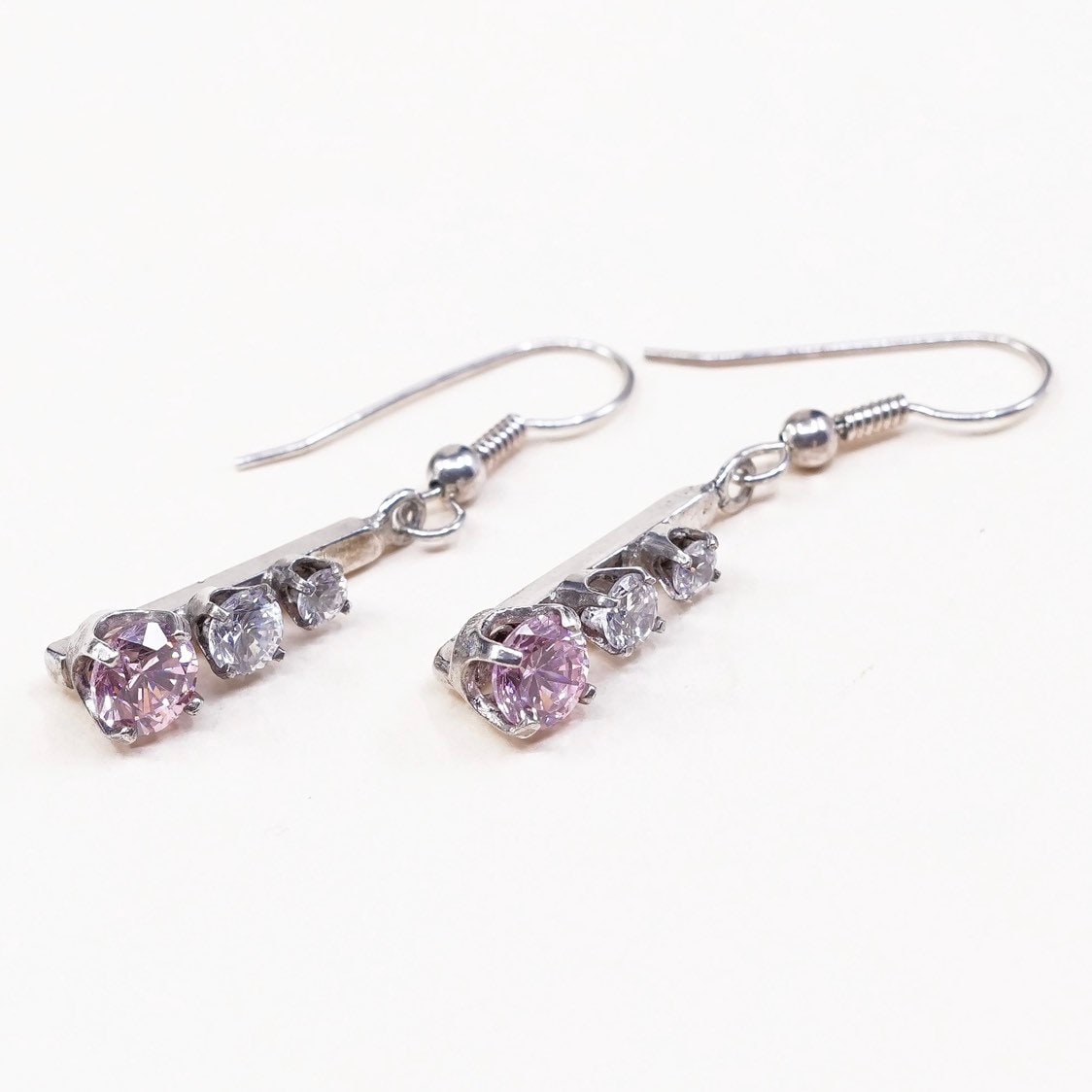 Vintage | 000699 Sterling Silber Handgemachte Ohrringe, Massives 925 Mit Rosa Kristall, Silber Geprüft von HerasJewel