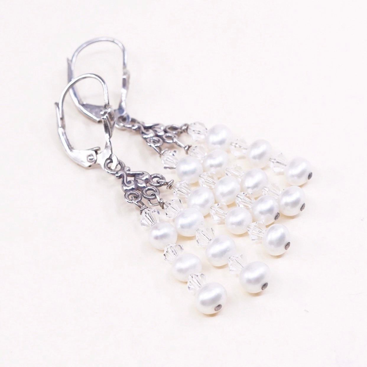 Vintage | 000790 Sterling Silber Handgemachte Ohrringe, Massives 925 Mit Fransenperlen, Gestempelt von HerasJewel