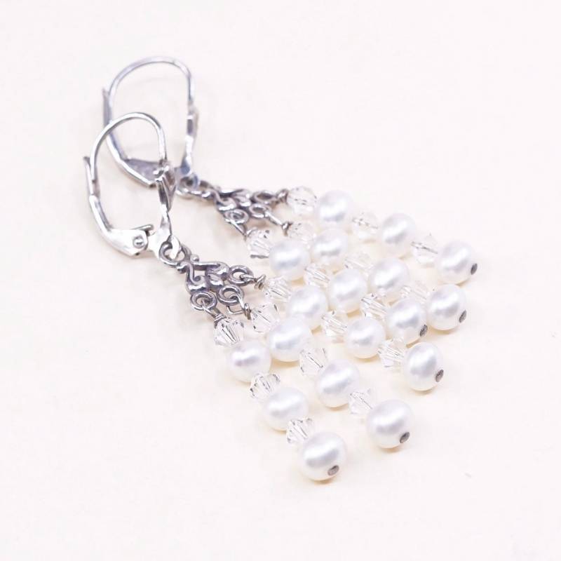 Vintage | 000790 Sterling Silber Handgemachte Ohrringe, Massives 925 Mit Fransenperlen, Gestempelt von HerasJewel