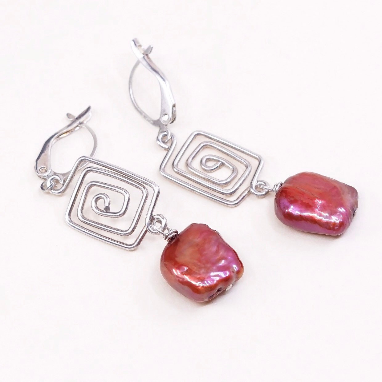 Vintage | 000800 Sterling Silber Handgemachte Ohrringe, 925Er Ohrringe Mit Roten Perlen, Silber Geprüft von HerasJewel