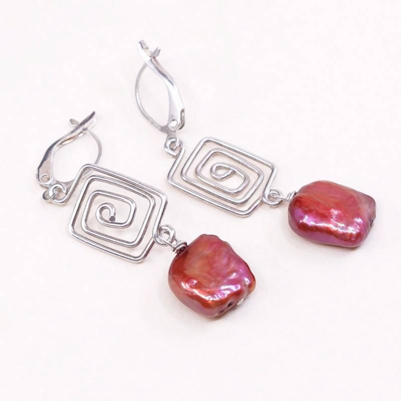 Vintage | 000800 Sterling Silber Handgemachte Ohrringe, 925Er Ohrringe Mit Roten Perlen, Silber Geprüft von HerasJewel