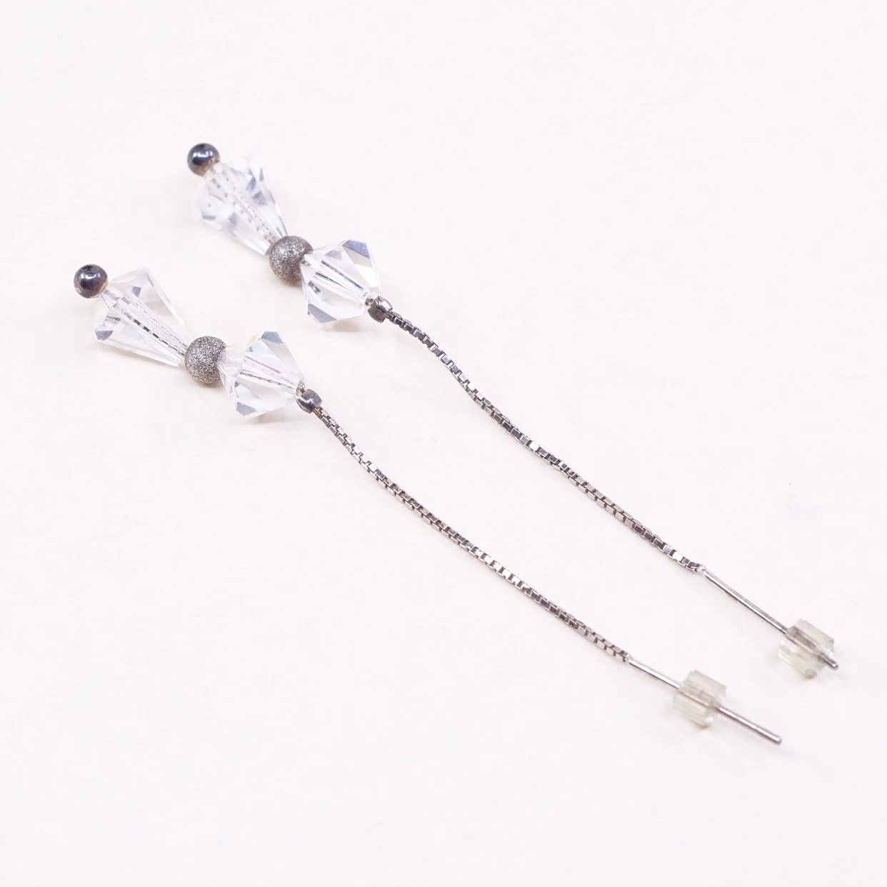 Vintage | 000804 Sterlingsilber Handgemachte Ohrringe, Feine 925 Silber Und Fransen Kristallperlen, Silber Geprüft von HerasJewel