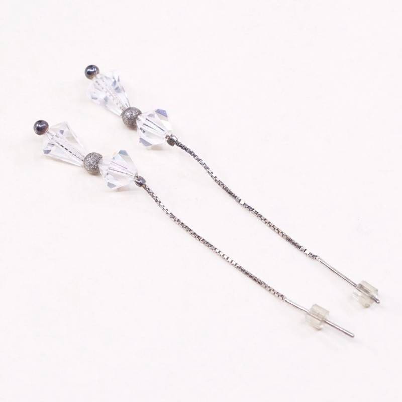 Vintage | 000804 Sterlingsilber Handgemachte Ohrringe, Feine 925 Silber Und Fransen Kristallperlen, Silber Geprüft von HerasJewel