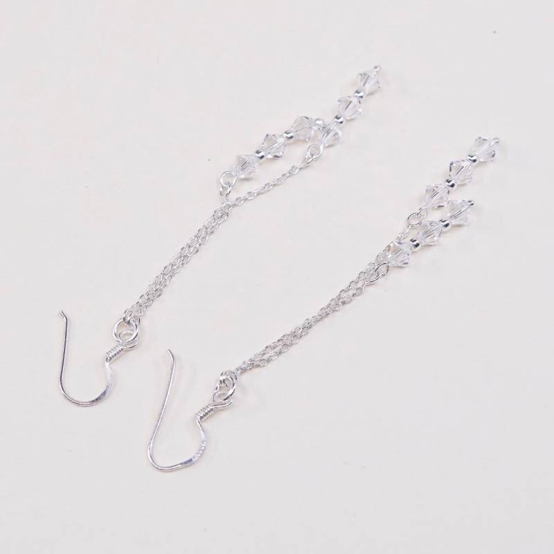 Vintage | 000841 Sterling Silber Handgemachte Ohrringe, Feine 925 Und Kristall Perlen Fransen, Silber Geprüft von HerasJewel