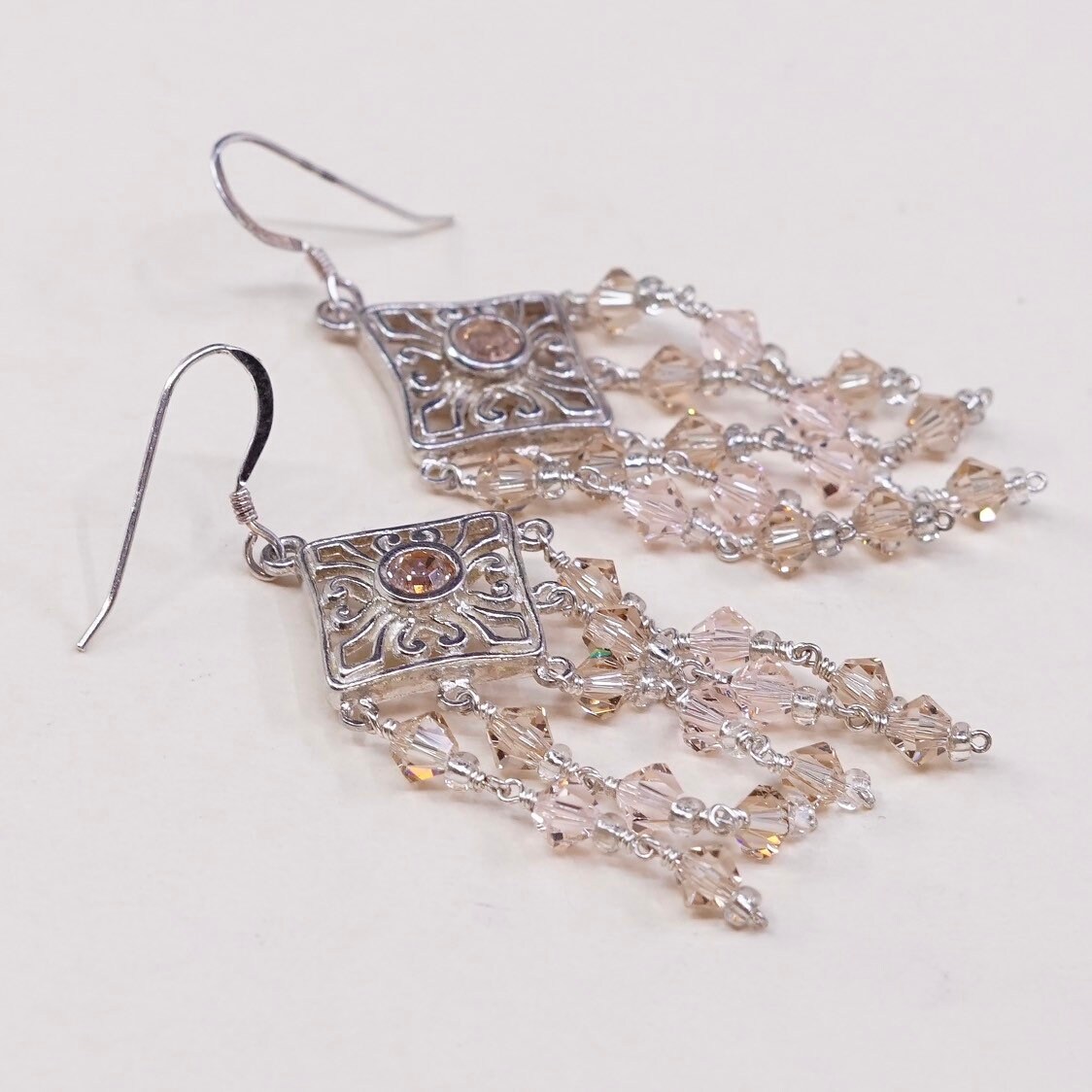 Vintage | 000848 Sterling Silber Handgemachte Ohrringe, 925 Mit Cluster Citrin Fransen, Gestempelt von HerasJewel