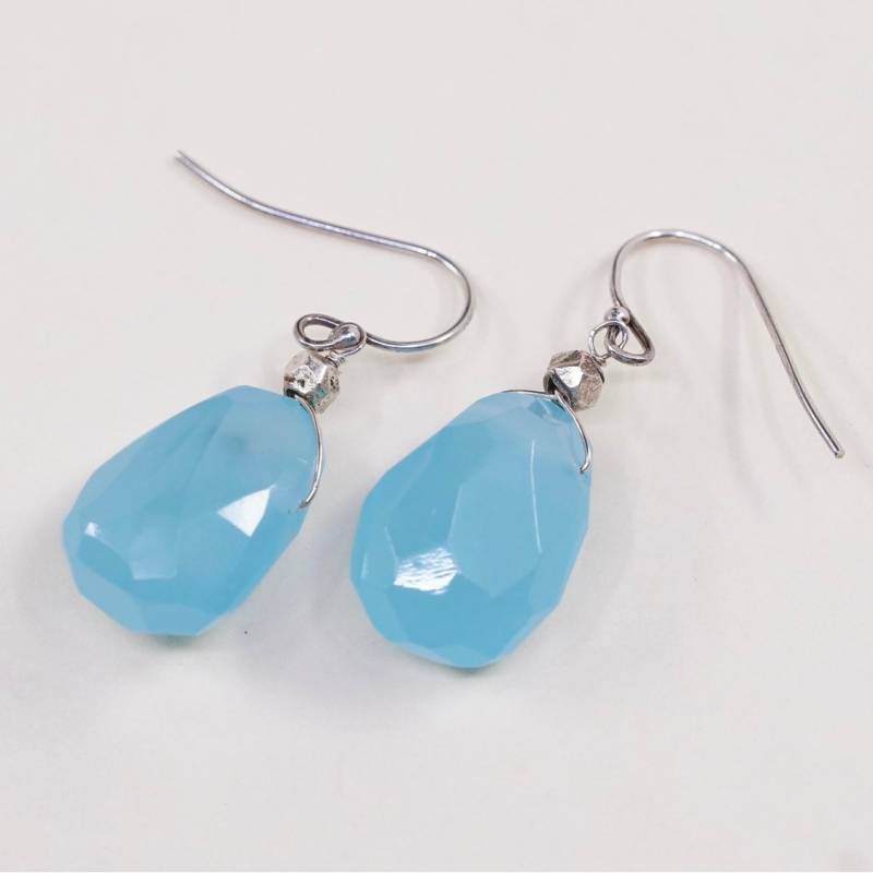 Vintage | 000965 Sterling Silber Handgemachte Ohrringe, 925 Mit Nugget Calcedony, Geprüft von HerasJewel