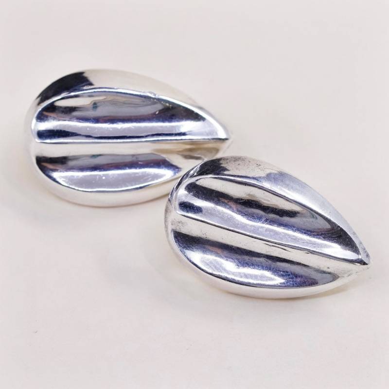 Vintage | 000967 Sterling Silber Handgemachte Ohrringe, Moderne 925 Rippen Ohrstecker, Gestempelt von HerasJewel