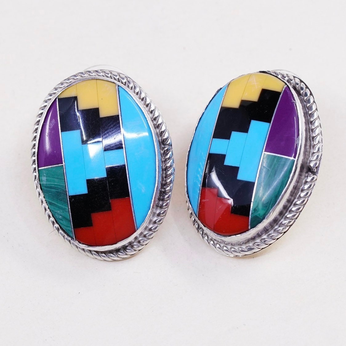 Vintage | 000981 Sterling Silber Handgemachte Ohrringe, Feine 925 Ohrstecker Mit Zuni Ohrsteckern, Gestempelt von HerasJewel