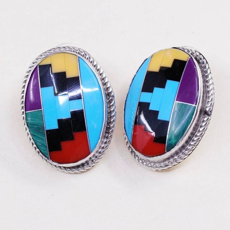 Vintage | 000981 Sterling Silber Handgemachte Ohrringe, Feine 925 Ohrstecker Mit Zuni Ohrsteckern, Gestempelt von HerasJewel